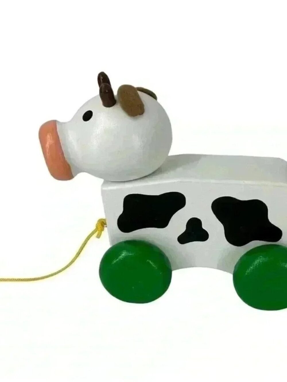 Wooden Cow Pull Along Toy Hand Painted Made in Europe New - Picture 8 of 10